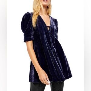 Free People Adelle Velvet Tunic Top/Mini Dress in Indigo